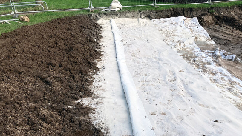Secudrain liner being installed in a stormwater storage basin in Hull