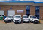 Sweetbriar branded service vehicles outside the company&rsquo;s premises in Hampshire