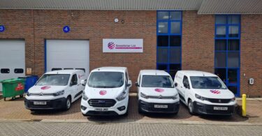 Sweetbriar branded service vehicles outside the company’s premises in Hampshire