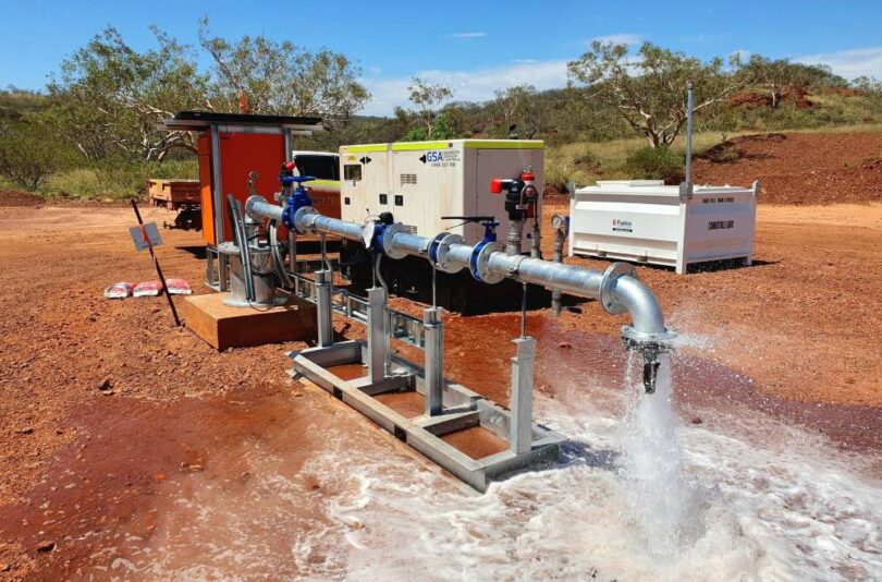 Flow Water Services pumping infrastructure operating at a remote water site in Western Australia