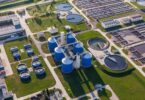 Aerial view of wastewater treatment plant representing Membracon’s Taiwan pharmaceutical and septic effluent project