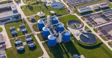 Aerial view of wastewater treatment plant representing Membracon’s Taiwan pharmaceutical and septic effluent project