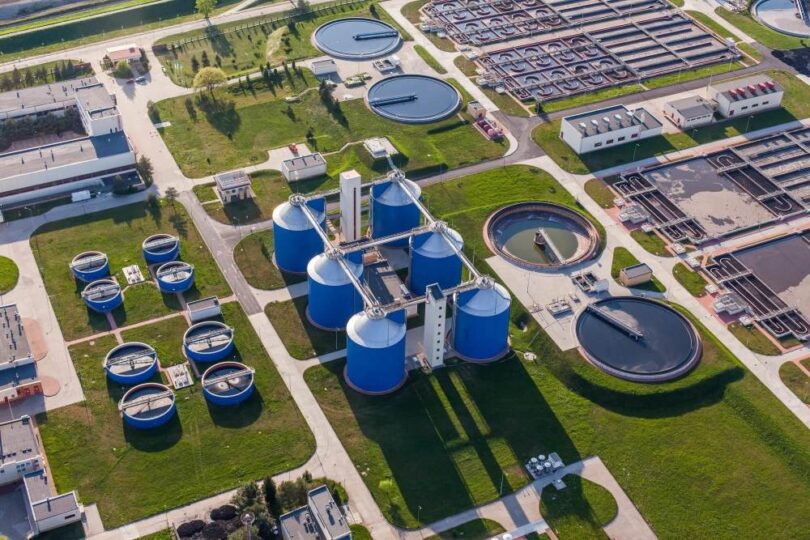 Aerial view of wastewater treatment plant representing Membracon&rsquo;s Taiwan pharmaceutical and septic effluent project