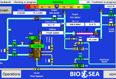 BIO-SEA ballast water treatment control panel showing traffic-light operating status