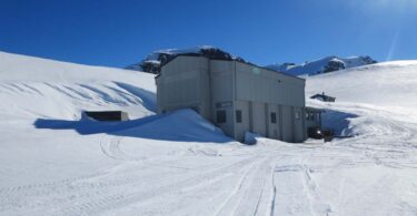 Statkraft hydropower plant building surrounded by snow in Vik municipality, Norway