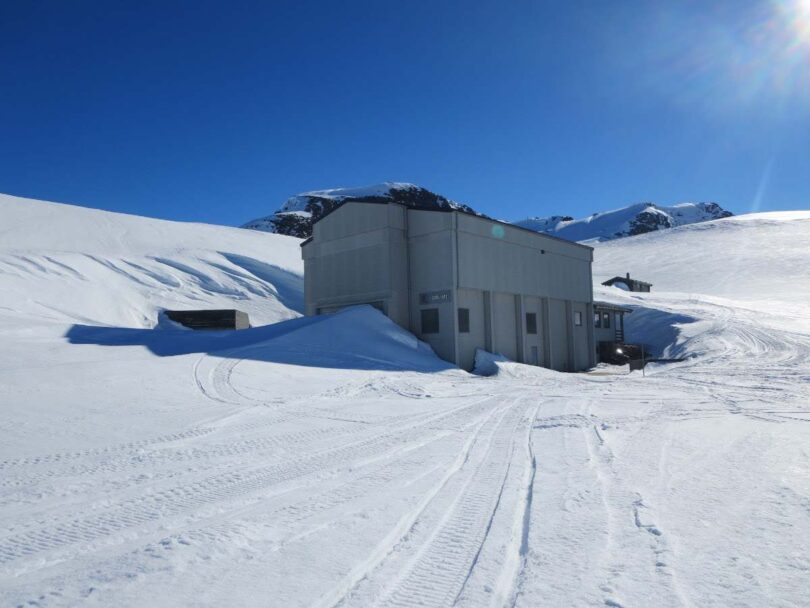Statkraft hydropower plant building surrounded by snow in Vik municipality, Norway