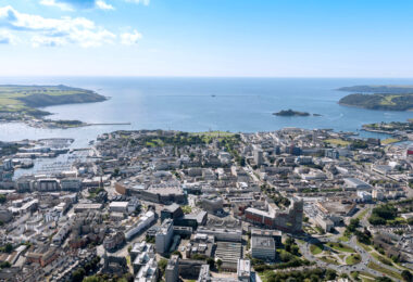 Aerial view of Plymouth Sound and the Devon coastline