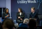 Three speakers taking part in a panel discussion at Utility Week Forum