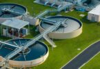 Aerial view of water treatment infrastructure