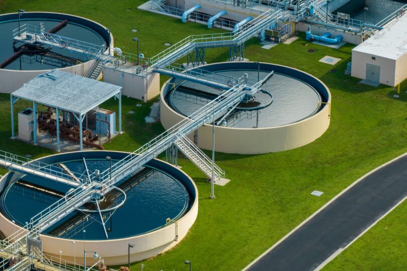 Aerial view of water treatment infrastructure