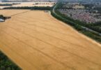 Aerial view of the planned wastewater pipeline route near Alconbury Weald