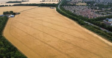 Aerial view of the planned wastewater pipeline route near Alconbury Weald