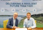 Mike McNicolas of AtkinsRéalis and John Halsall of South East Water at framework signing