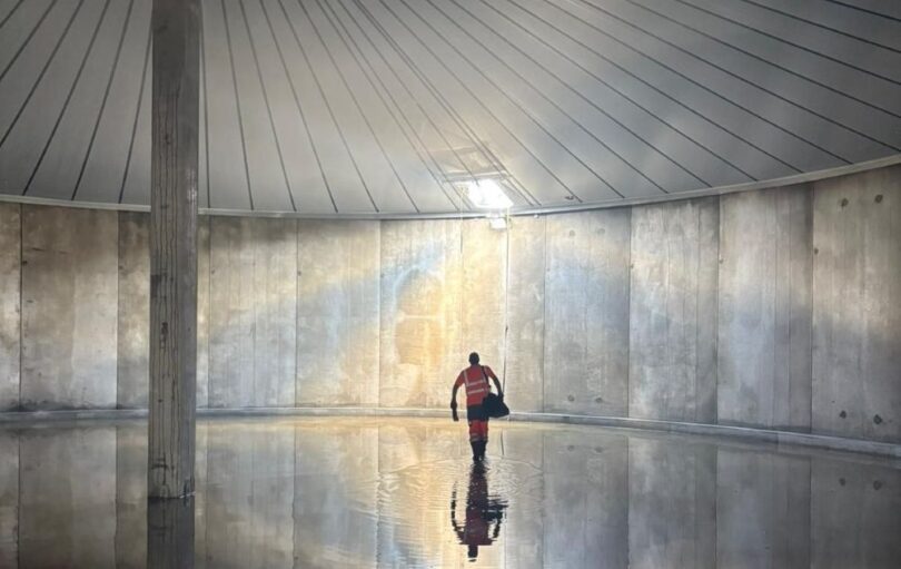 New covered slurry storage tank following a slurry storage upgrade at a Yorkshire pig farm
