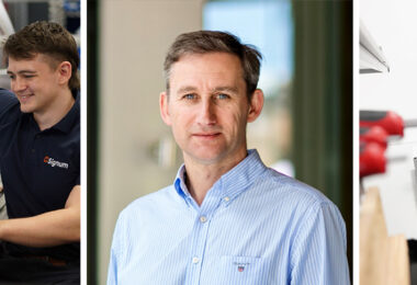CSignum engineers Hamish McAllister and Kyle Watson with CEO John Nicholls