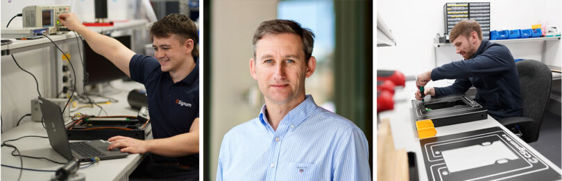 CSignum engineers Hamish McAllister and Kyle Watson with CEO John Nicholls