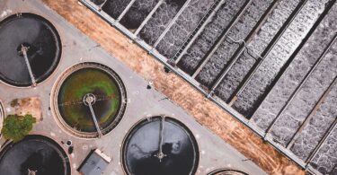 Aerial view of a wastewater treatment plant