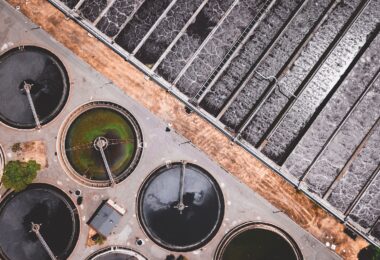 Aerial view of a wastewater treatment plant