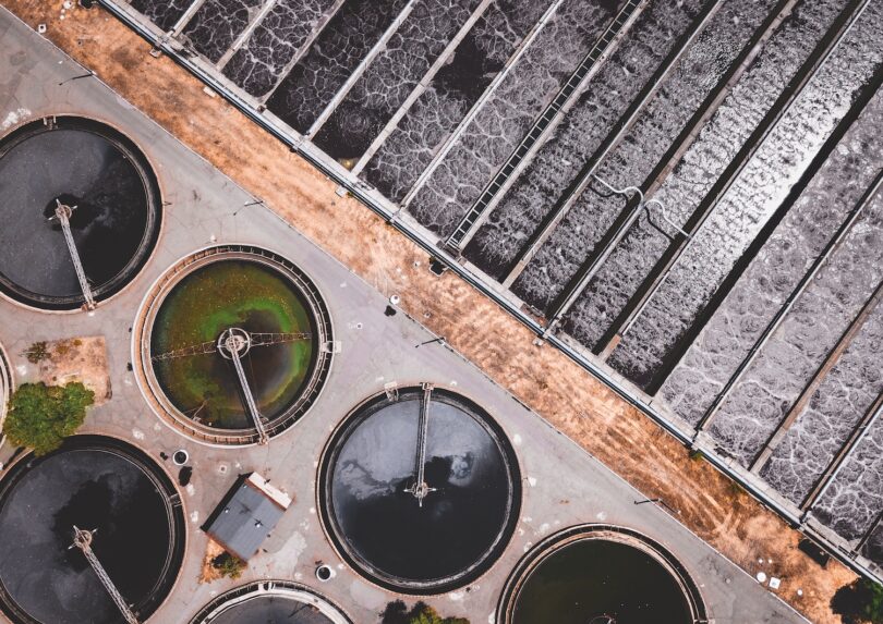 Aerial view of a wastewater treatment plant