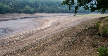 Predictive AI for water resilience illustrated by drought-affected reservoir in England