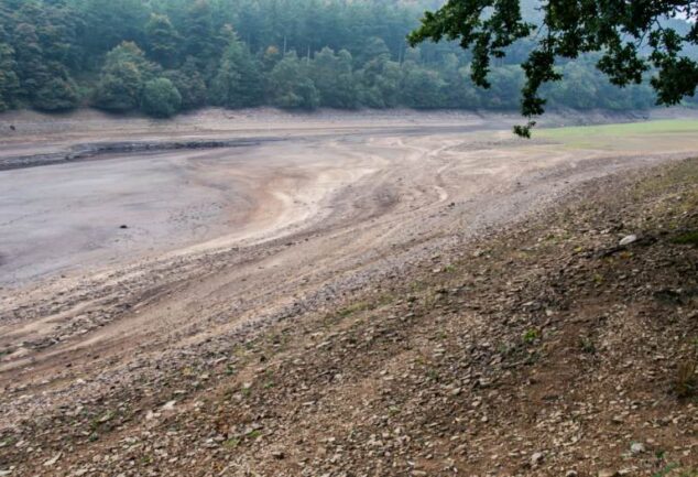 Predictive AI for water resilience illustrated by drought-affected reservoir in England