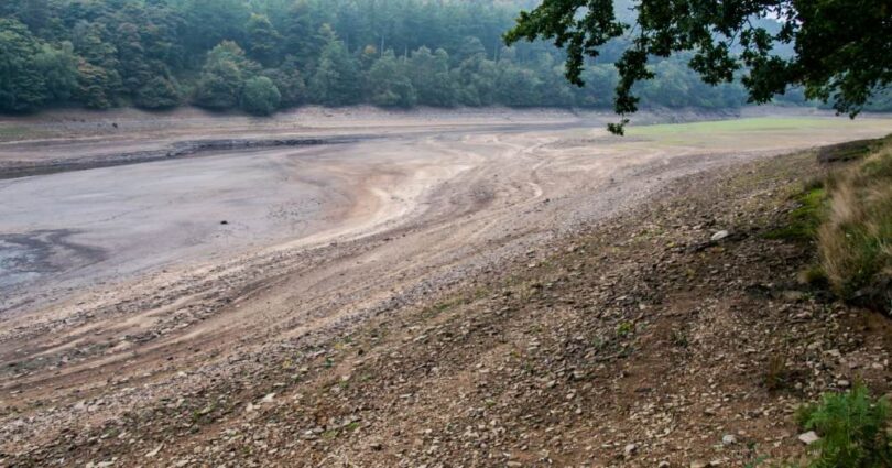 Predictive AI for water resilience illustrated by drought-affected reservoir in England