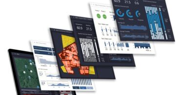 Water system visualisation dashboards displayed above a laptop