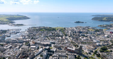 Aerial view of Plymouth Sound and the Devon coastline