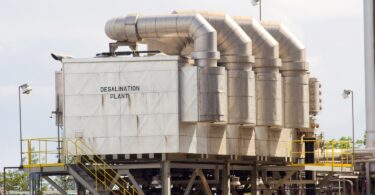 Industrial equipment at a seawater desalination plant