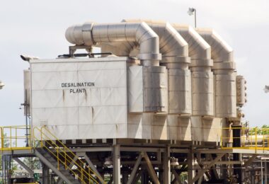Industrial equipment at a seawater desalination plant