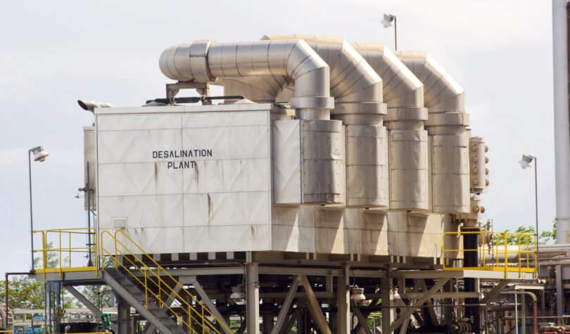Industrial equipment at a seawater desalination plant