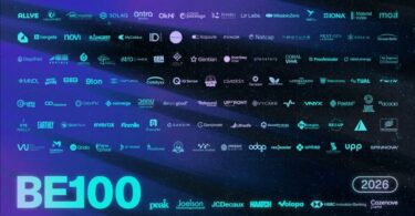 BE100 2026 graphic displaying logos of 100 companies selected for the Blue Earth investment programme
