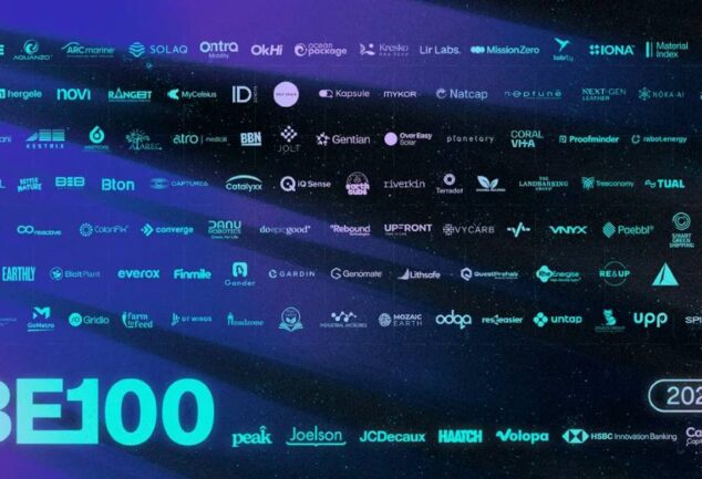 BE100 2026 graphic displaying logos of 100 companies selected for the Blue Earth investment programme
