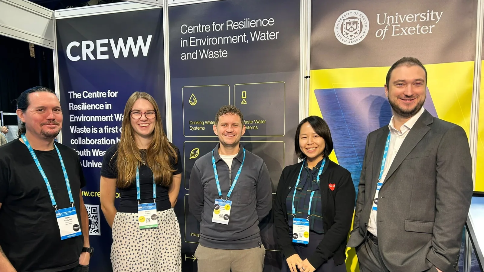Five speakers taking part in a panel discussion at the IWA World Water Congress Business Forum in Glasgow