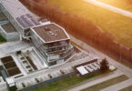 Aerial view of large-scale data center buildings