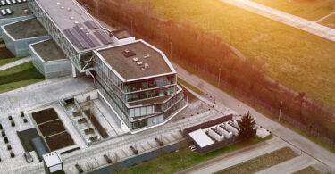 Aerial view of large-scale data center buildings