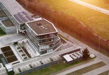 Aerial view of large-scale data center buildings